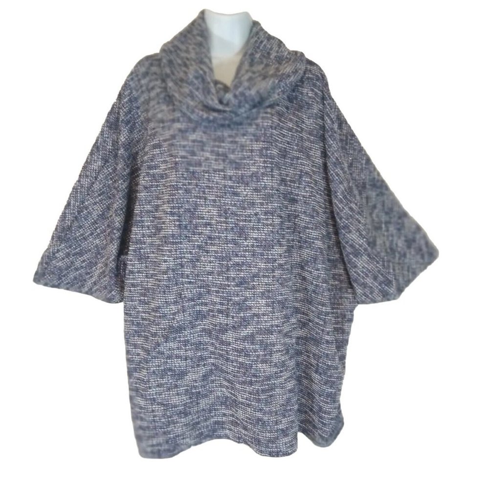 Lane Bryant Sweater Womens 18/20 Blue White Oversized Shirt 3/4 Sleeve Cowl Neck